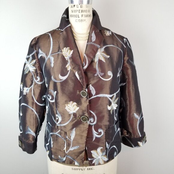 Stunning Di Vita Di Luxe Stunning Floral Embroidered Silky Jacket * Size 8 - Picture 1 of 10